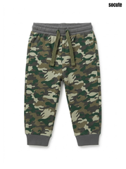 Socute Boys' Green Woodland Camouflage Drawstring Fleece Jogger Pants