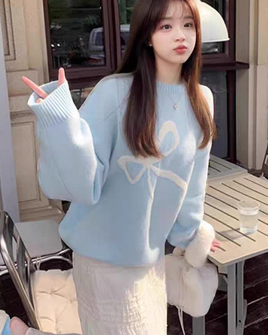Ribbon Bowknot Oversized Pullover