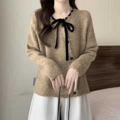Women's light brown knit cardigan