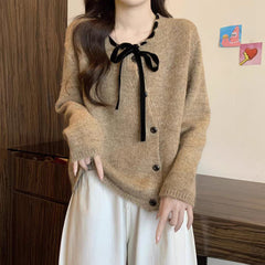 Women's light brown knit cardigan