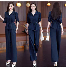 Elegant Navy Blue Two-Piece Pant Suit for Women