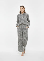 Black and White Printed Tunic Top and Wide-Leg Pants Co-ord Set