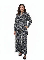 Black and White Printed Tunic Top and Wide-Leg Pants Co-ord Set