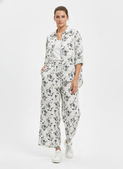 Womens Floral Printed Top and Wide-Leg Pants Co-ord Set