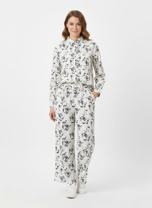 Womens Floral Printed Top and Wide-Leg Pants Co-ord Set