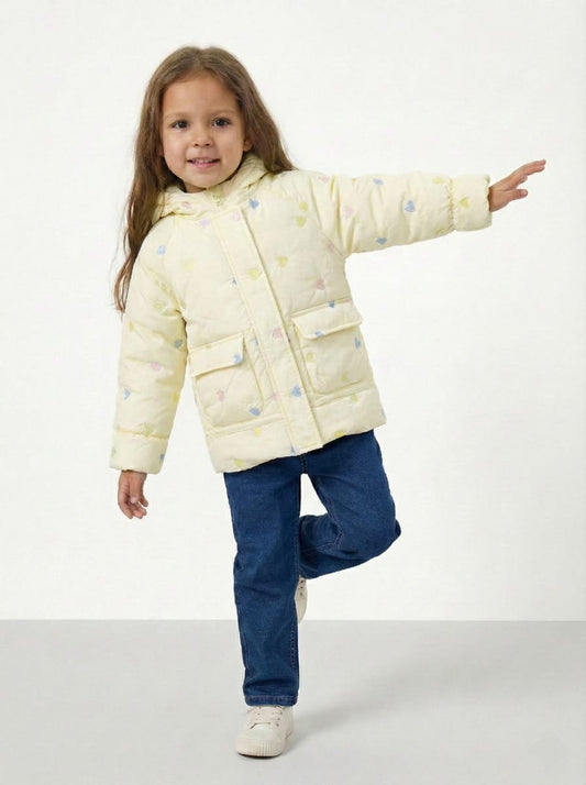 XGZZX GIRLS PRINTED DOUBLE POCKET PUFFER JACKET