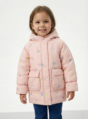 XGZZX GIRLS PRINTED DOUBLE POCKET PUFFER JACKET