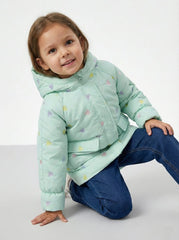 XGZZX GIRLS PRINTED DOUBLE POCKET PUFFER JACKET
