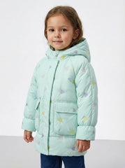 XGZZX GIRLS PRINTED DOUBLE POCKET PUFFER JACKET
