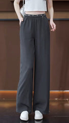 Womens Elastic Waist Wide Leg Grey Versatile Trouser