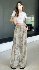 XIAONAI Womens Floral Printed Wide Leg Trousers