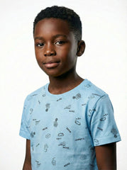 LCW Boys Sky Blue Graphic Print Cotton T Shirt