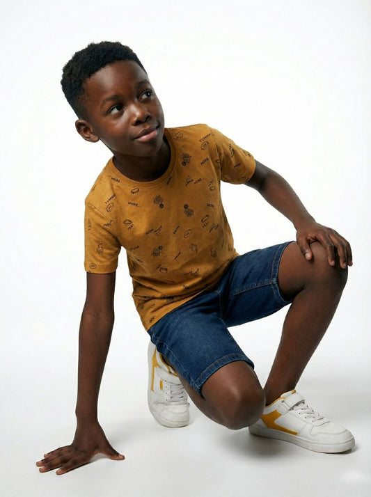 LCW Boys Mustard Graphic Print Cotton T-Shirt