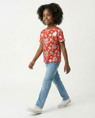 M&S Girls Shimmering Floral Print Red T Shirt