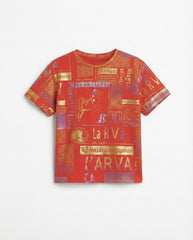 M&S Girls Gold Foil Print Graphic Red Crew Neck T Shirt
