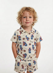 RESERVED Boys Superhero Print Polo & Shorts Set