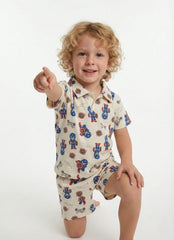 RESERVED Boys Superhero Print Polo & Shorts Set