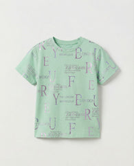 M&S Girls Shimmering Metallic Print Crew Neck Mint Green T Shirt