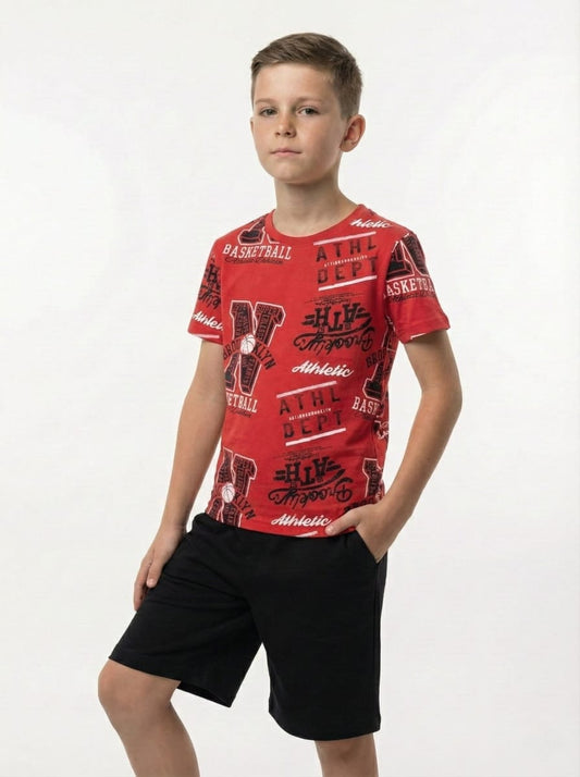 LCW Boys ATHL DEPT Graphic Print Red Crew Neck T-Shirt