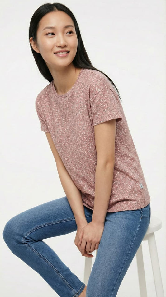 SPF Womens Floral Print Short Sleeve Crew Neck T Shirt