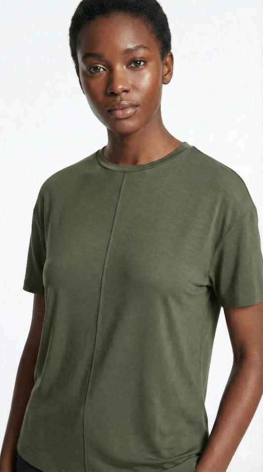 OYSHO Womens Essential Seam Detail Crew Neck T Shirt