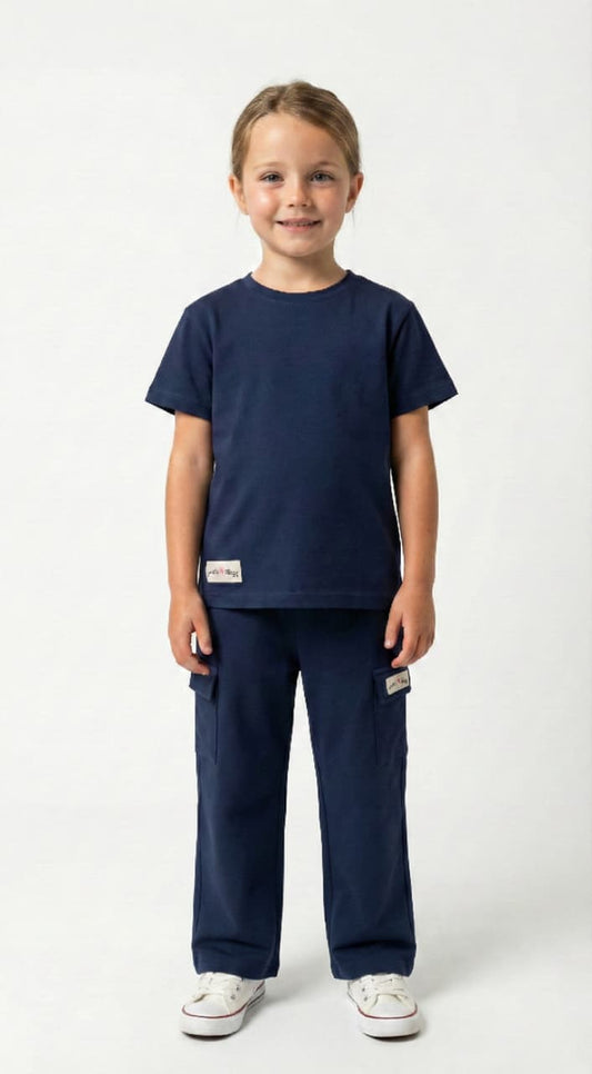 M&S Girls Everyday Essential Navy T Shirt & Cargo Set