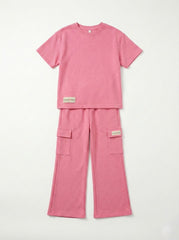 M&S Girls Everyday Essential Pink T-Shirt & Cargo Lounge Set