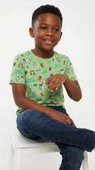 LCW Boys Green Graphic Printed Cotton T-Shirt