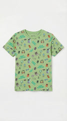 LCW Boys Green Graphic Printed Cotton T-Shirt