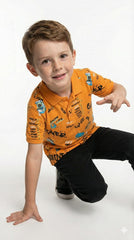 OKAIDI Boys Game On Graphic Print Orange Polo