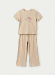 OKAIDI Girls Ribbed Knit Cream Blossom Two Piece Set