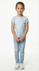 M&S Girls Shimmer Heart Print Short Sleeve T Shirt