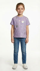 M&S Girls Happy Everyday Iridescent Star Print Short Sleeve Lavender T Shirt
