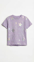 M&S Girls Happy Everyday Iridescent Star Print Short Sleeve Lavender T Shirt