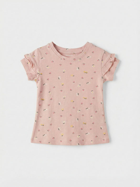 NAME IT Girls Dusty Pink Textured Floral Printed Tee