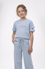 M&S Girls Playful Blue Two-Piece Slit Sleeve Top & Wide-Leg Trousers Set