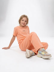 M&S Girls Playful Peach Two-Piece Slit Sleeve Top & Wide-Leg Trousers Set