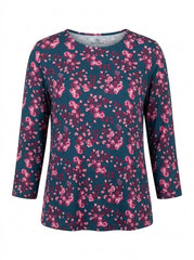 Women's Floral Print Long Sleeve Top – Casual Crew Neck Tee