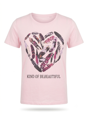 Women's Feather Heart Graphic Tee – Pink Casual Short-Sleeve Top