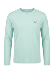 Women’s Pastel Mint Long-Sleeve Floral Embroidered T-Shirt