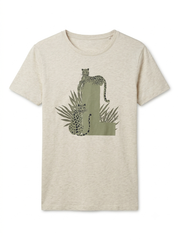 Casual Heathered Beige Leopard Print T-Shirt for Women