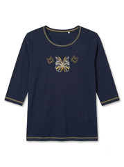 Women's Navy Blue Sleeve Butterfly Embellished Top
