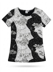 Women’s Black and White Floral Print Short-Sleeve Top