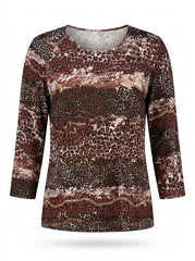 Women's Animal Print & Chain Striped Long-Sleeve Top