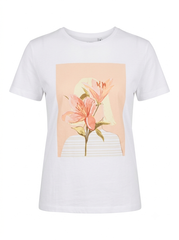 Women's White Graphic Tee | Floral Art Print Casual T-Shirt
