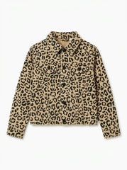 GIRLS- Leopard Print Denim Jacket – Tan Animal Print Trucker Jacket