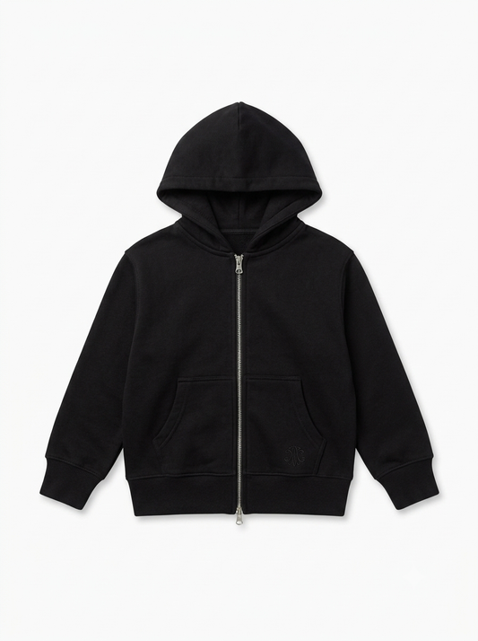 Boys Classic Full-Zip Fleece Hoodie – Essential Black Zip-Up Sweatshirt with Pocket