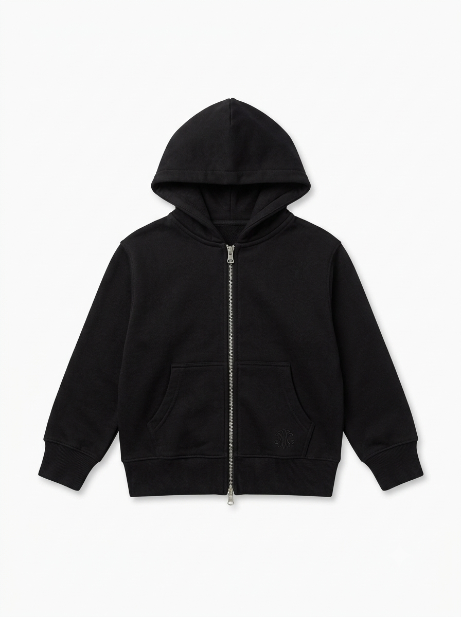 Boys Classic Full-Zip Fleece Hoodie – Essential Black Zip-Up Sweatshirt with Pocket