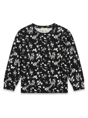 Girls' Black Floral Print Long-Sleeve Sweatshirt – Soft Crewneck Pullover