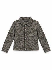 Girls' Leopard Print Denim Jacket – Muted Brown Animal Print Trucker Jacket